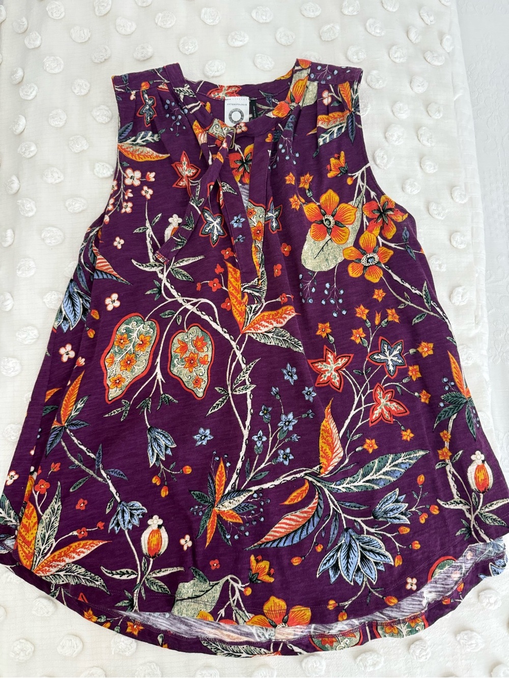 Fall Anthro Floral Tie-Neck Top - Purple